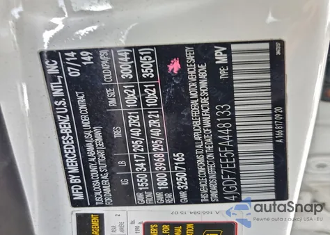 2015 Mercedes-Benz Gl 63 Amg z USA, uszkodzony, nr VIN 4JGDF7EE5FA448133